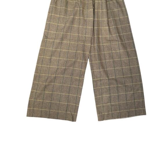 Weili Zheng NEW Wide Leg Trousers Size XS Old School Check Plaid Herringbone Tan - Picture 6 of 8